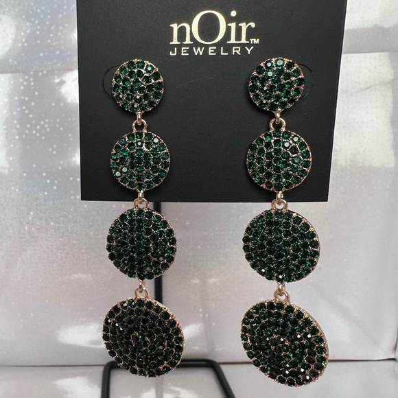 nOir Jewelry Jewelry - nOir Jewelry | Green Sparkle Pave Dangle Circle Earrings | NWT